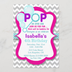 Birthday Bubble Pop Pink & Purple Party Invitation