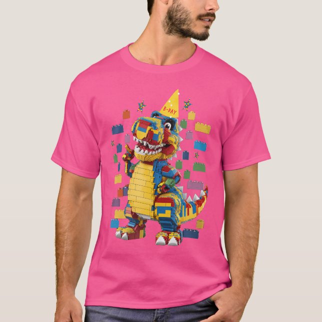Birthday Building Bricks Dinosaur Master Builder B T-Shirt (Front)