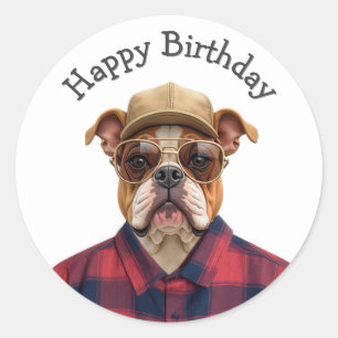 Birthday Bulldog Humour Classic Round Sticker