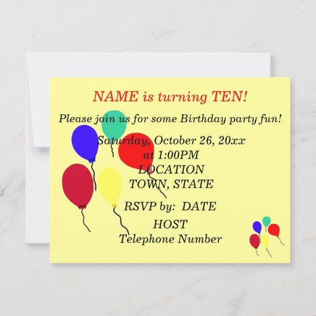 Birthday Bumble Bee Party Balloons Invitations (Back)