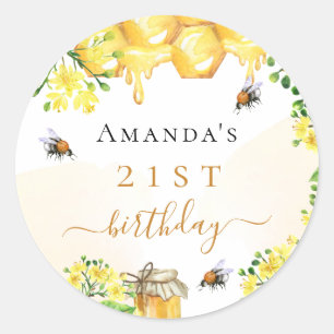 Birthday bumble bees honey yellow florals  classic round sticker