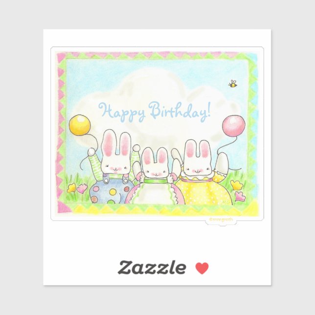 Birthday Bunny and Balloon Sticker (Sheet)
