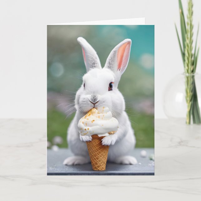 Birthday Bunny Eating An Ice Cream Cone Card (Front)