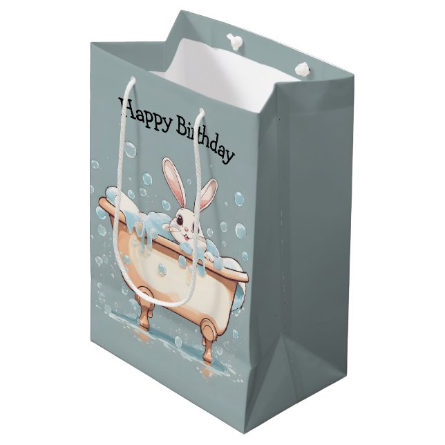 Birthday Bunny In Bubble Bath Medium Gift Bag (Front Angled)