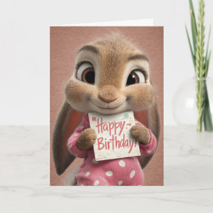 Birthday Bunny in Pink & White Polka Dot Pajamas Card