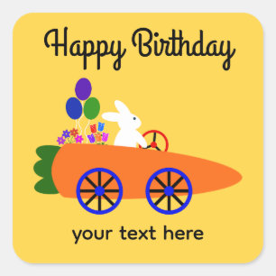 Birthday Bunny Riding Carrot Car #2 Stickers