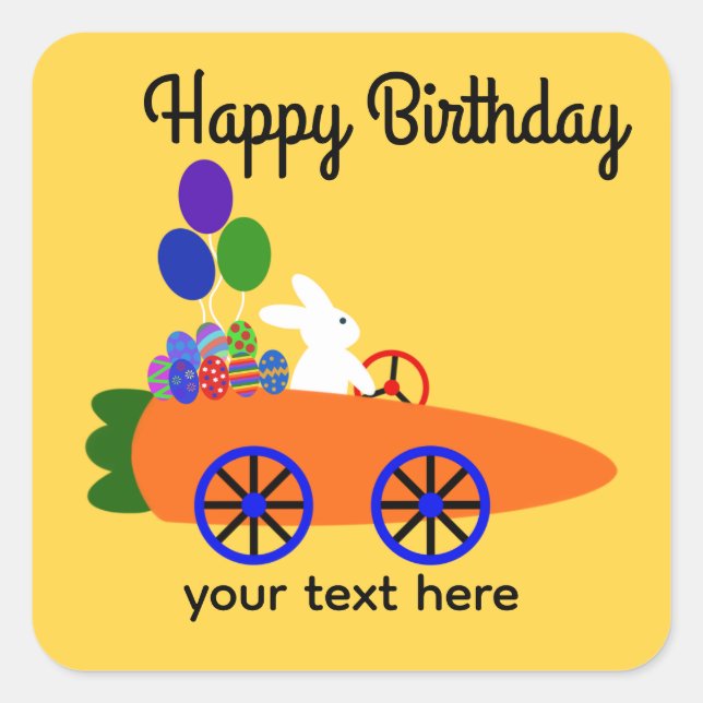Birthday Bunny Riding Carrot Car #3 Stickers (Front)