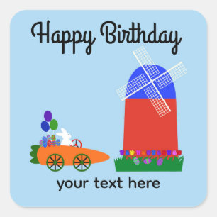 Birthday Bunny Riding Carrot Car #4 Stickers