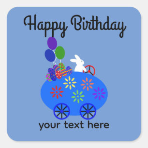 Birthday Bunny Riding Egg Car #3 Stickers