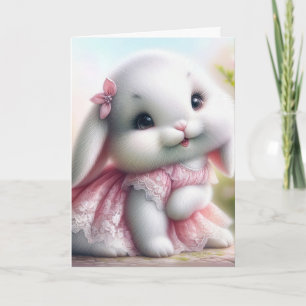 Birthday Bunny Wearing Pink Lace Dress Card