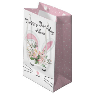 Birthday Bunny with Flowers  Small Gift Bag
