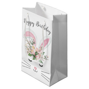 Birthday Bunny with Flowers  Small Gift Bag