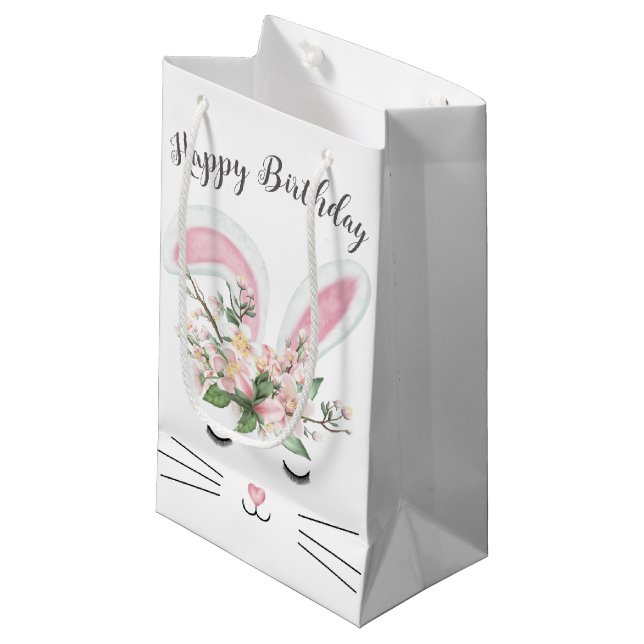 Birthday Bunny with Flowers  Small Gift Bag (Front Angled)