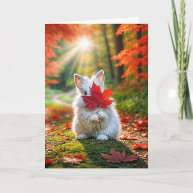 Birthday Bunny With Red Leaf Humour Card (Front)
