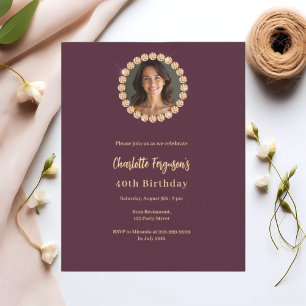 Birthday burgundy diamond photo invitation