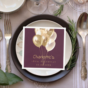 Birthday burgundy gold balloons napkin