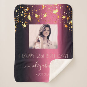 Birthday burgundy gold stars pink photo sherpa blanket