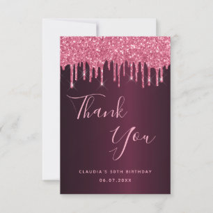 Birthday burgundy pink name thank you card