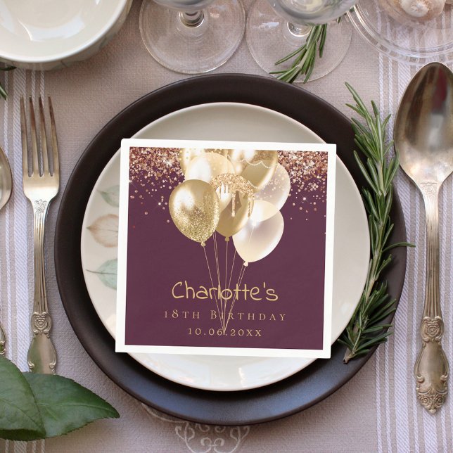 Birthday burgundy rose gold balloons napkin (Creator Uploaded)