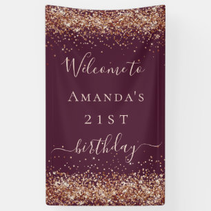 Birthday burgundy rose gold glitter dust welcome  banner