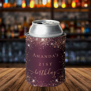 Birthday burgundy rose gold name script can cooler
