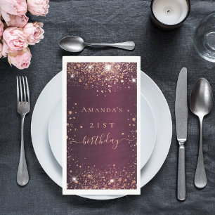 Birthday burgundy rose gold name script napkin