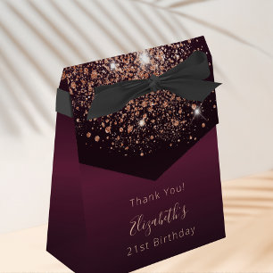 Birthday burgundy rose gold name thank you favour box