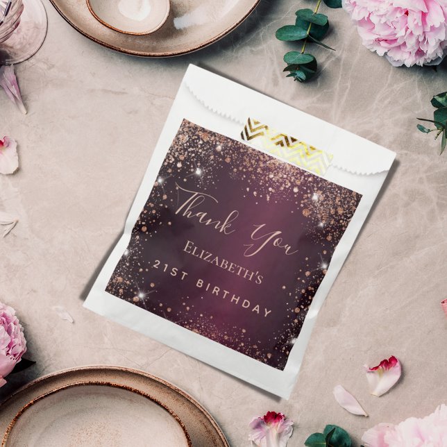 Birthday burgundy rose gold tiara thank you favour bags (Creator Uploaded)