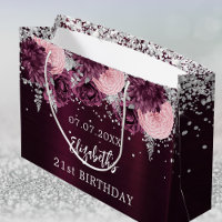Birthday burgundy silver pink flowers