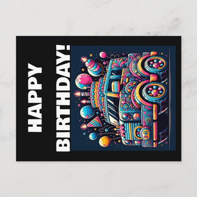 Birthday Bus Adventure Postcard (Front)