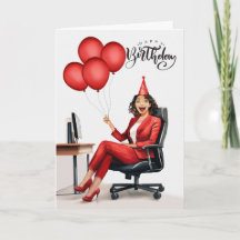Birthday Businesswoman in Red in an Office Chair