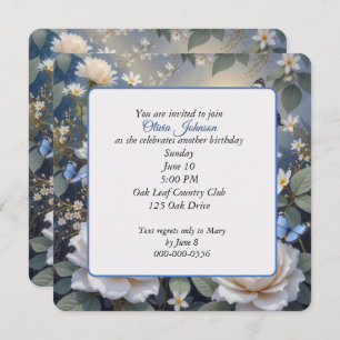 Birthday Butterflies On White Roses and Daisies Invitation
