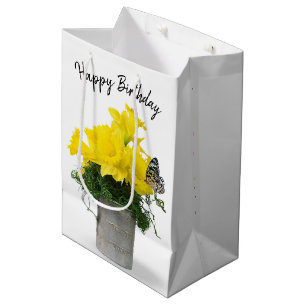 Birthday Butterfly On Daffodil Bouquet  Medium Gift Bag