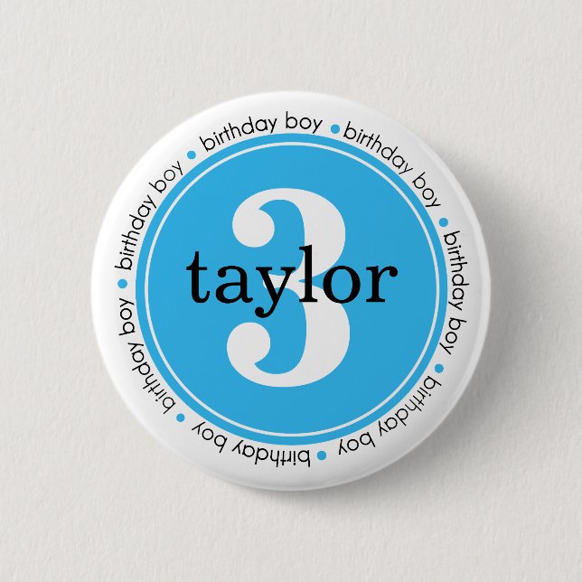 Birthday Buttons Personalised with Boy Name & Age (Front)