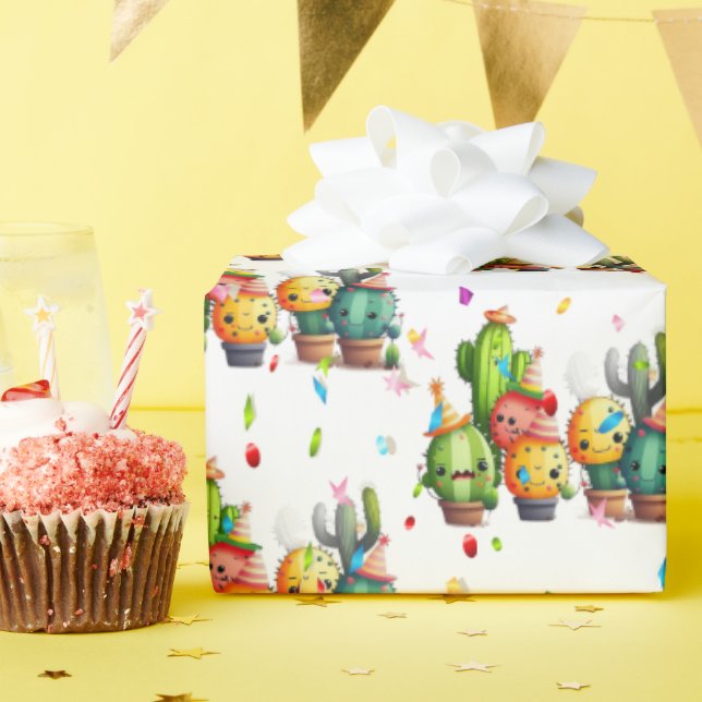 Birthday Cacti With Party Confetti Wrapping Paper (Birthday Party)
