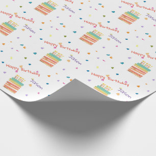 Birthday Cake and Confetti Custom Wrapping Paper