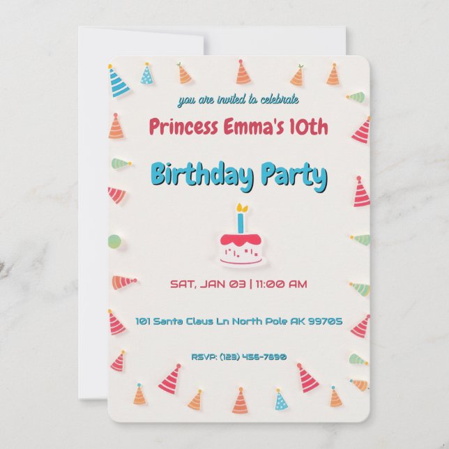 Birthday Cake and Hats Invitation (Front)