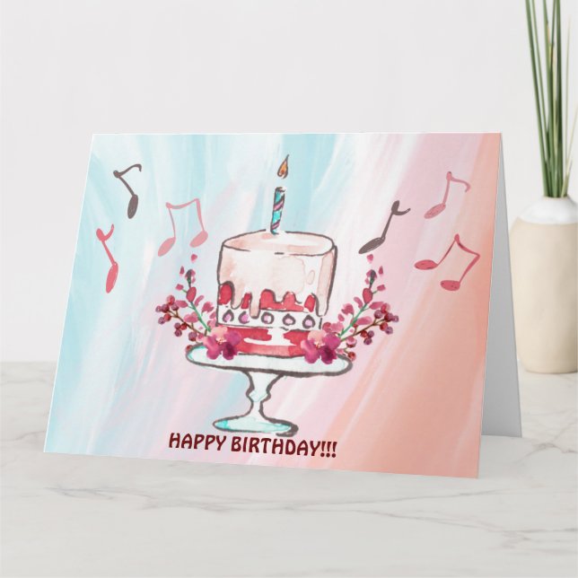 BIRTHDAY CAKE AND MUSIC NOTES CARD (Front)