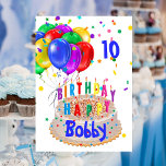 Birthday Cake Balloons Add NAME AGE Kids Boys Card<br><div class="desc">Add recipients name & age,  you can also alter the text inside and close with your signature.</div>