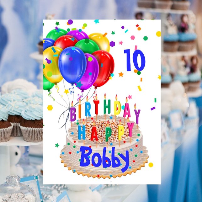 Birthday Cake Balloons Add NAME AGE Kids Boys Card (Creator Uploaded)