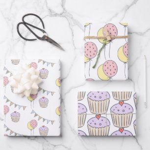 Birthday Cake   Balloons and Bunting Wrapping Paper Sheet