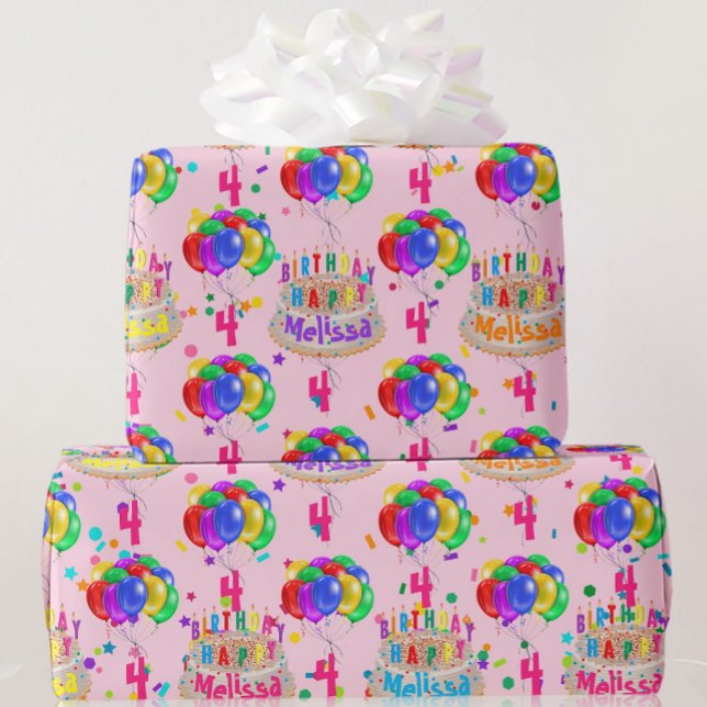 Birthday Cake Balloons Personalise NAME AGE Roll W Wrapping Paper (Creator Uploaded)