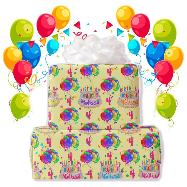 Birthday Cake Balloons Personalise NAME AGE Roll Wrapping Paper (Creator Uploaded)