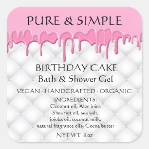 Birthday Cake Bath Gel Shower Handmade Product    Square Sticker