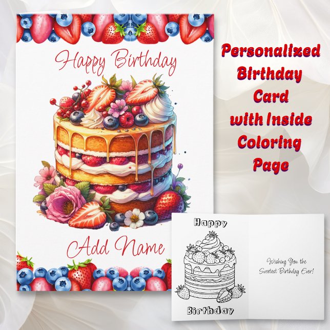 Birthday Cake Berries and Flowers Personalised Card (Creator Uploaded)