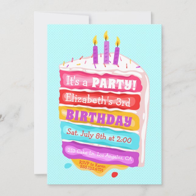 Birthday Cake & Candle Party Invitation (Front)