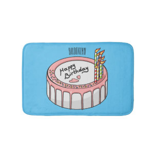 Birthday cake cartoon illustration bath mat