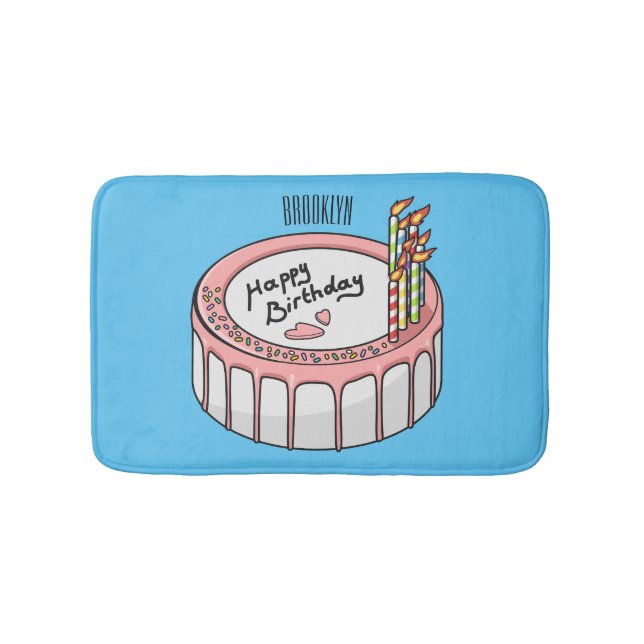 Birthday cake cartoon illustration  bath mat (Front)