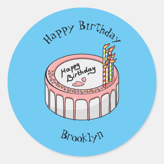 Birthday cake cartoon illustration  classic round sticker (Front)