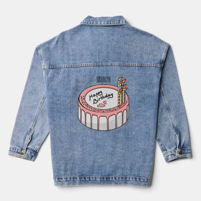 Birthday cake cartoon illustration  denim jacket (Back)